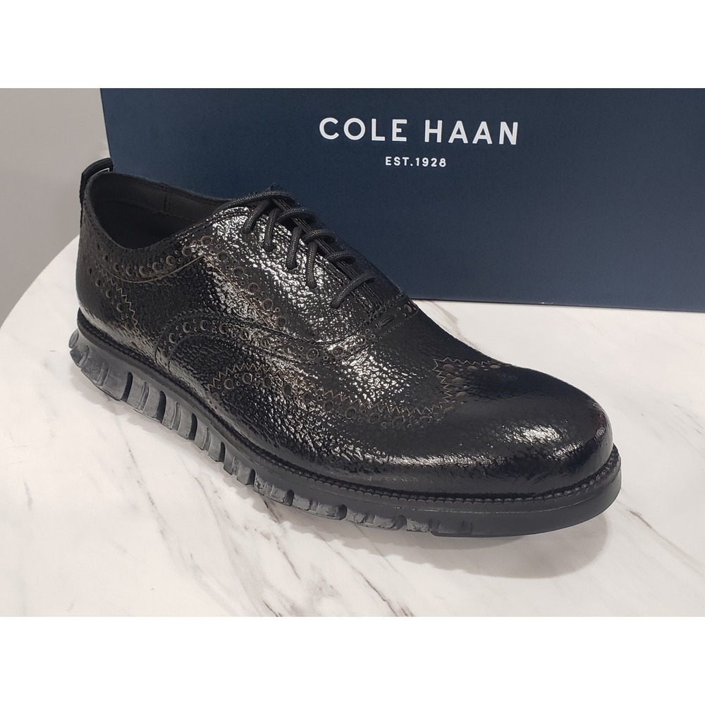 NEW 7.5 WIDE Cole Haan Zerogrand Wingtip Oxford Black Leather Dress Shoes C26228